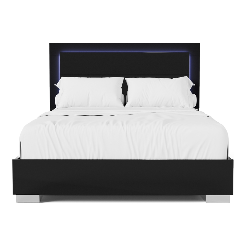 Furniture of America Ventrack LED Light Wood Eastern King Bed in Piano Black