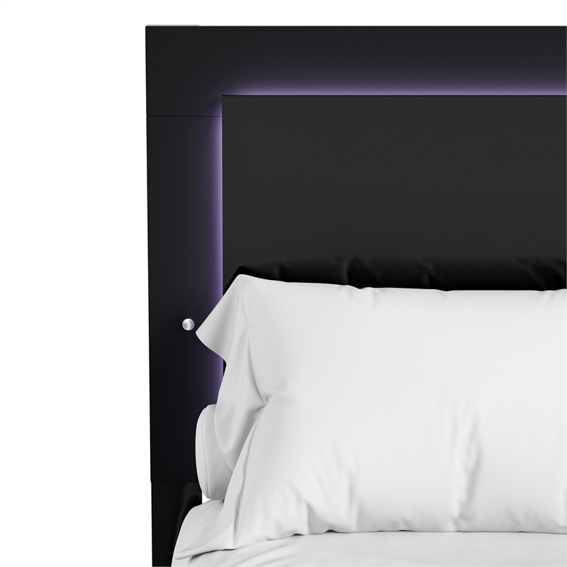 Furniture of America Ventrack LED Light Wood Eastern King Bed in Piano Black