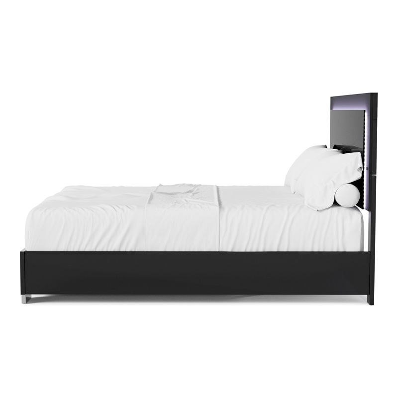 Furniture of America Ventrack LED Light Wood Queen Bed in Piano Black
