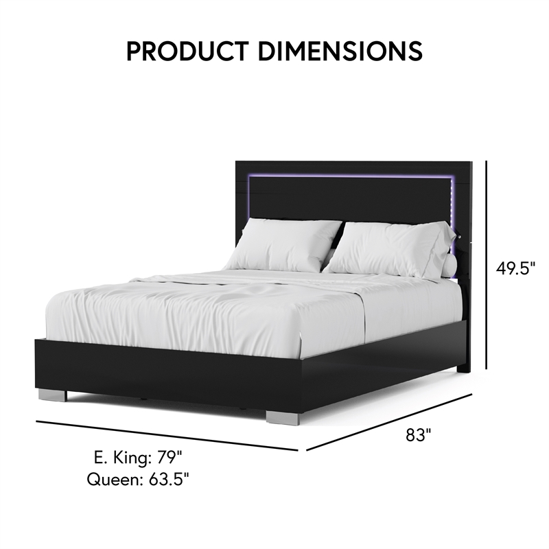 Furniture of America Ventrack LED Light Wood Queen Bed in Piano Black