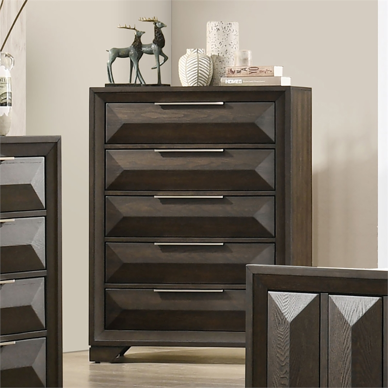 Furniture of America Werren 5-Drawer Solid Wood Chest in Espresso