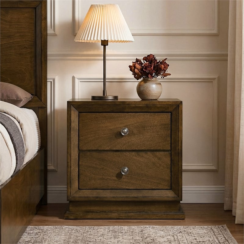 Furniture of America Nellam English Dovetail Drawers Wood Nightstand in Walnut