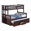 FOA Hammon Wood Twin over Full Bunk Bed with Trundle and Drawers in Dark Walnut