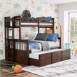 FOA Hammon Wood Twin over Full Bunk Bed with Trundle and Drawers in Dark Walnut