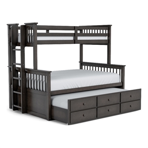 FOA Hammon Wood Twin over Full Bunk Bed with Trundle and Drawers in Stain Gray