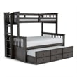 FOA Hammon Wood Twin over Full Bunk Bed with Trundle and Drawers in Stain Gray