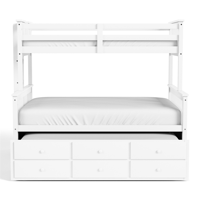 FOA Hammon Wood Twin over Full Bunk Bed with Trundle and Drawers in White