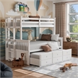 FOA Hammon Wood Twin over Full Bunk Bed with Trundle and Drawers in White