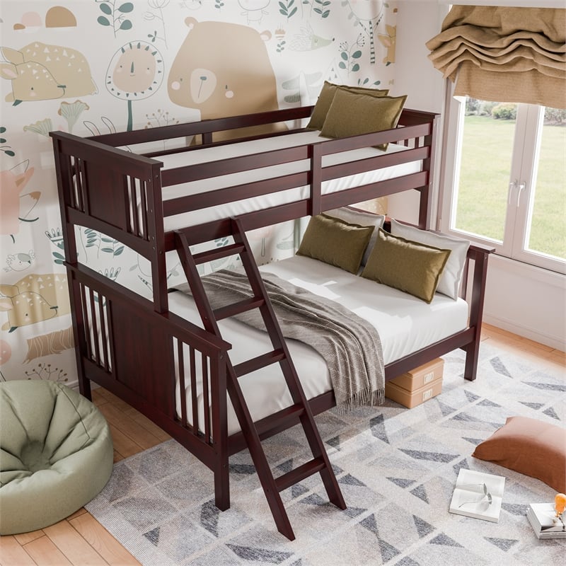 Furniture of America Sinclare Wood Twin over Full Bunk Bed in Dark Walnut
