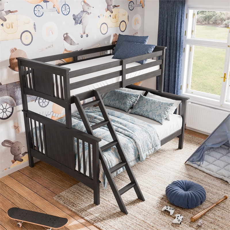Furniture of America Sinclare Wood Twin over Full Bunk Bed in Stain Gray