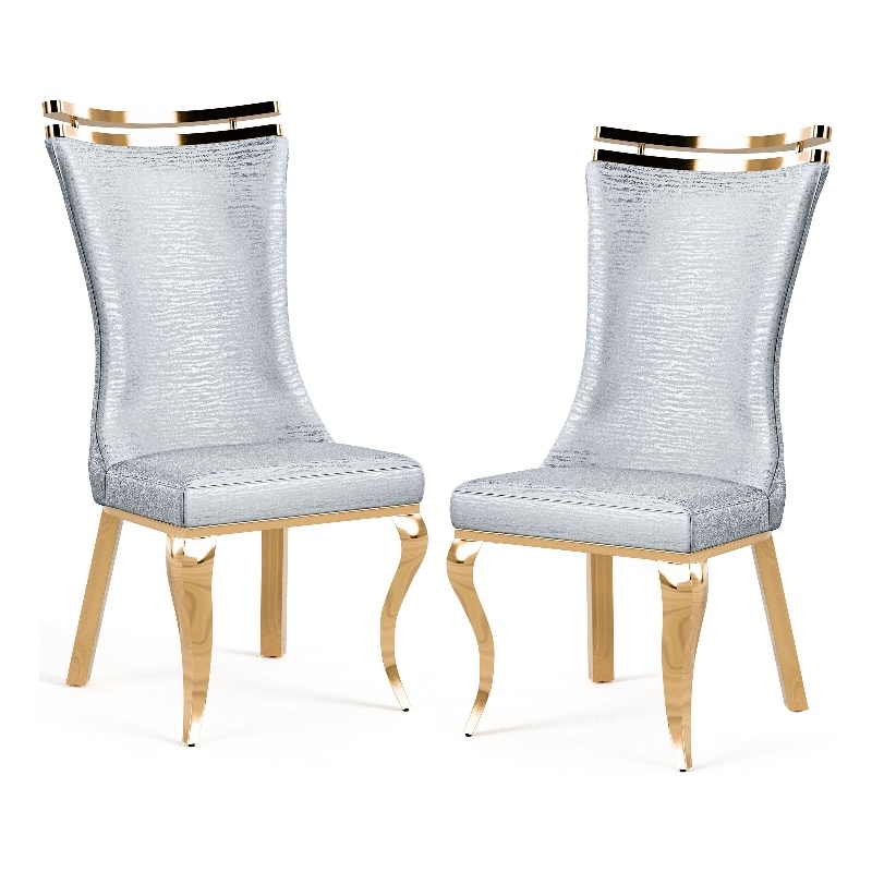 Furniture of America Netale Faux Leather Side Chairs in Gray (Set of 2)