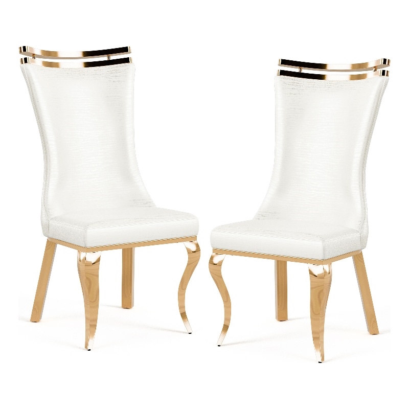 Furniture of America Netale Faux Leather Side Chairs in White (Set of 2)
