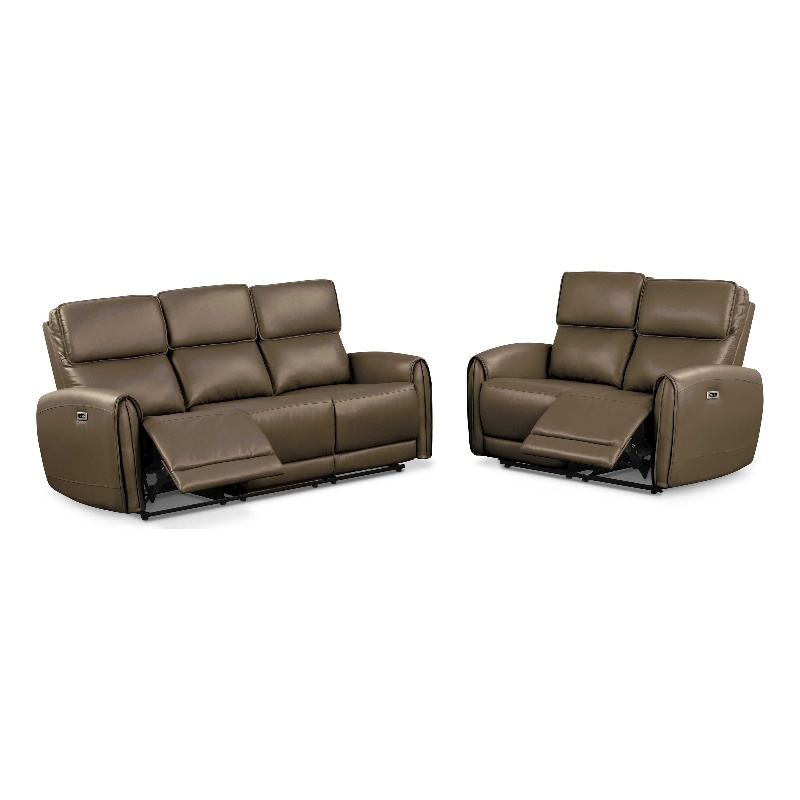 Furniture of America Alipark 2-Piece Faux Leather Power Sofa Set in Light Brown