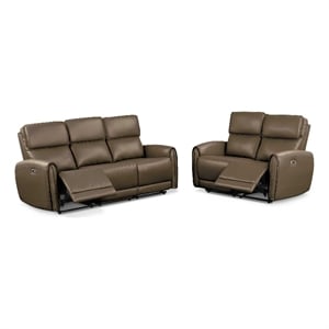Furniture of America Alipark 2-Piece Faux Leather Power Sofa Set in Light Brown