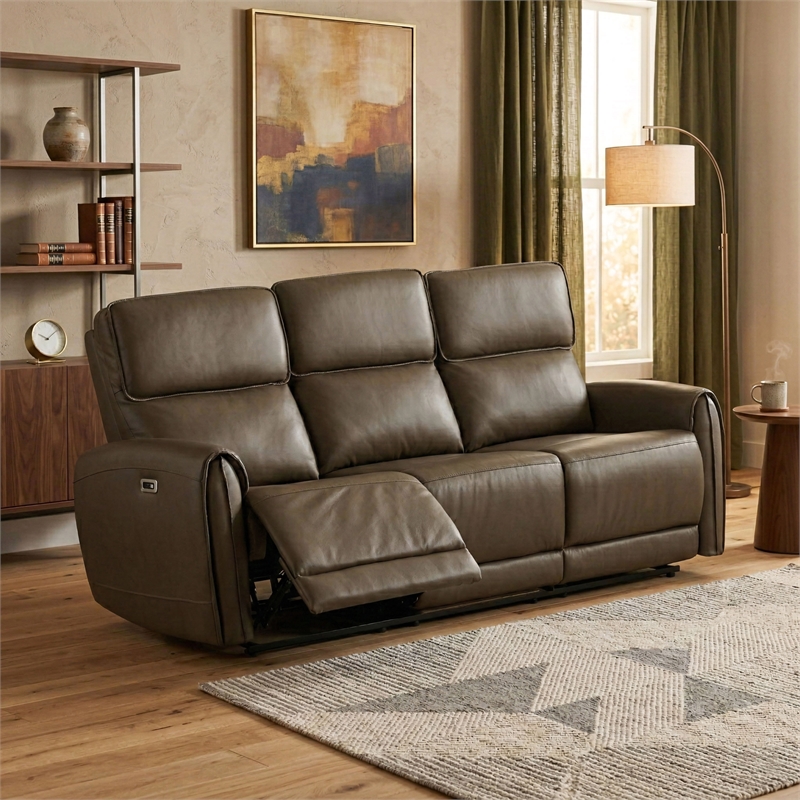 Furniture of America Alipark Faux Leather Power Sofa with USBs in Light Brown