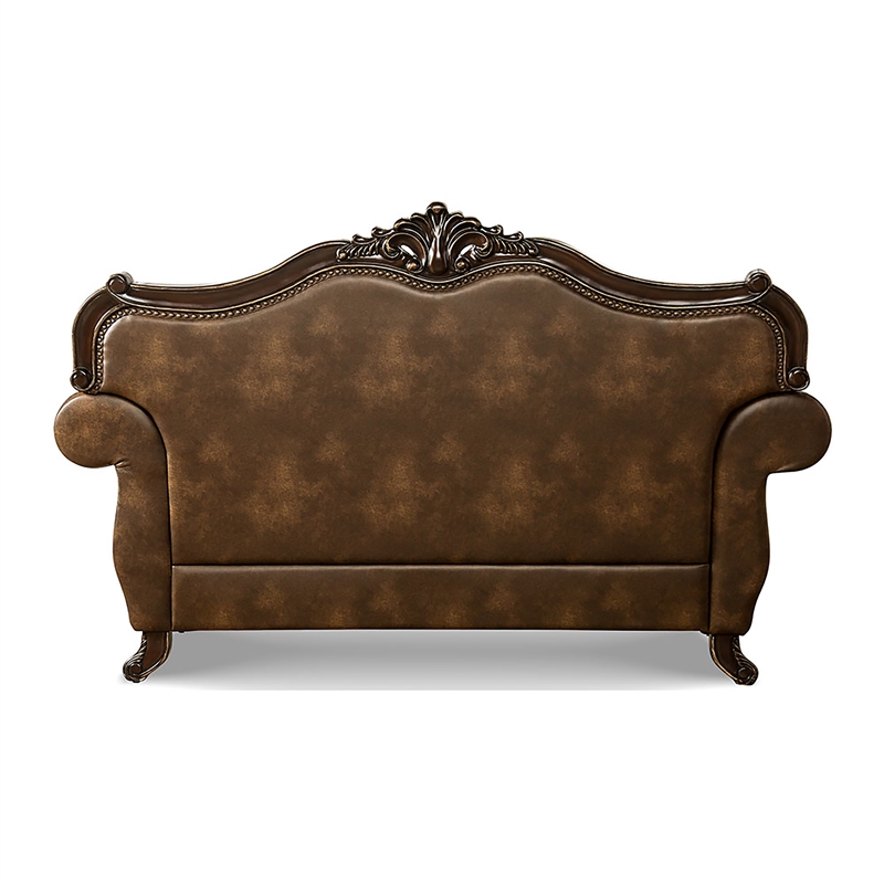 Furniture of America Innes Faux Leather Tufted Loveseat in Dark Cherry and Brown