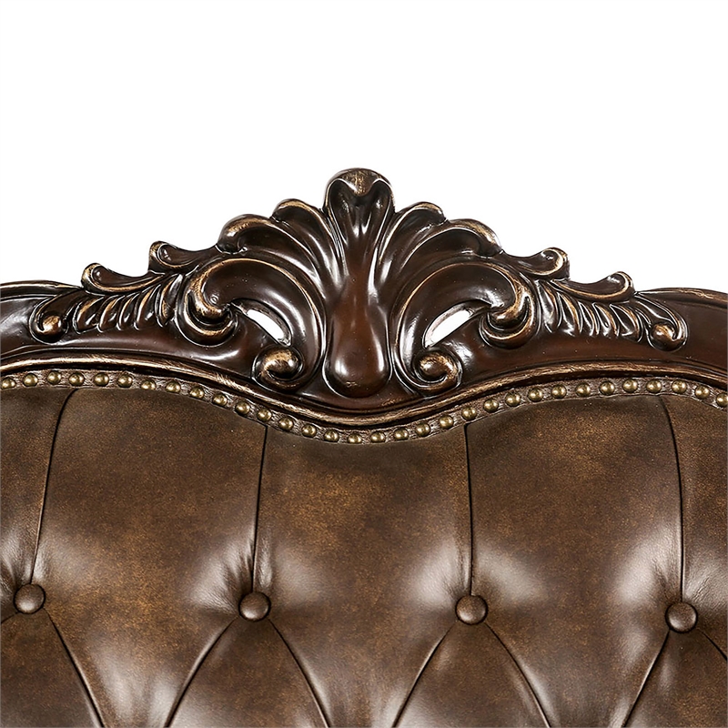 Furniture of America Innes Faux Leather Tufted Loveseat in Dark Cherry and Brown