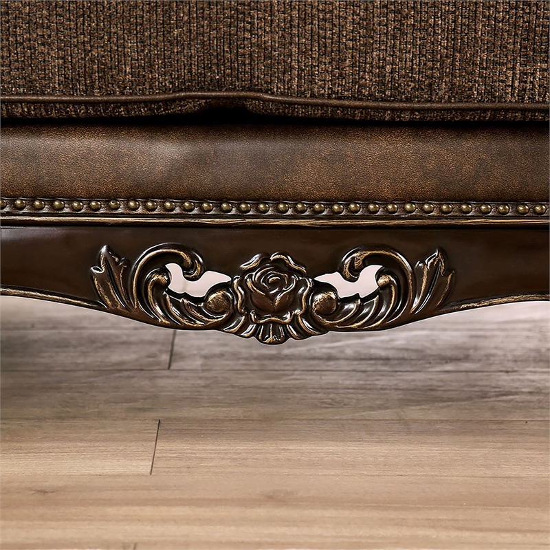 Furniture of America Innes Faux Leather Tufted Loveseat in Dark Cherry and Brown