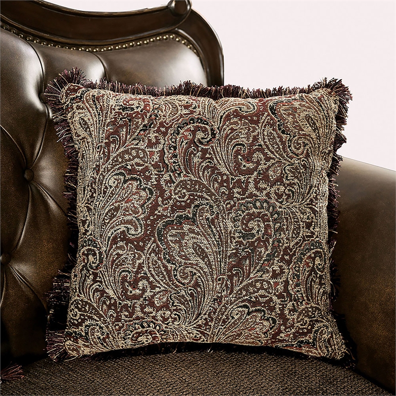 Furniture of America Innes Faux Leather Tufted Loveseat in Dark Cherry and Brown