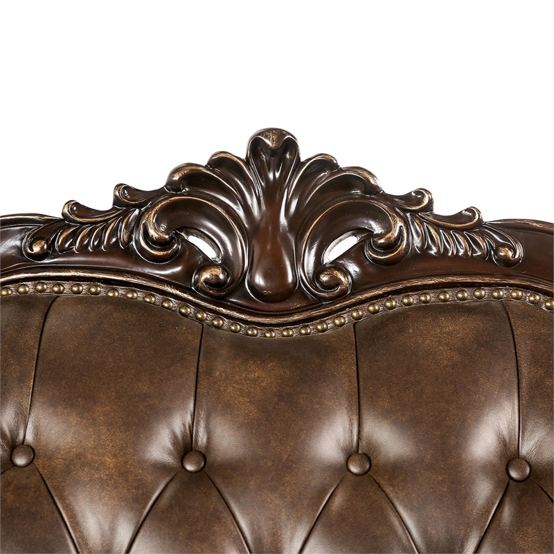 Furniture of America Innes Faux Leather Tufted Sofa in Dark Cherry and Brown