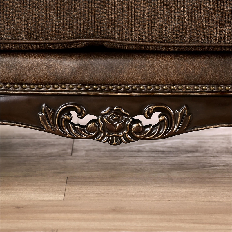 Furniture of America Innes Faux Leather Tufted Sofa in Dark Cherry and Brown