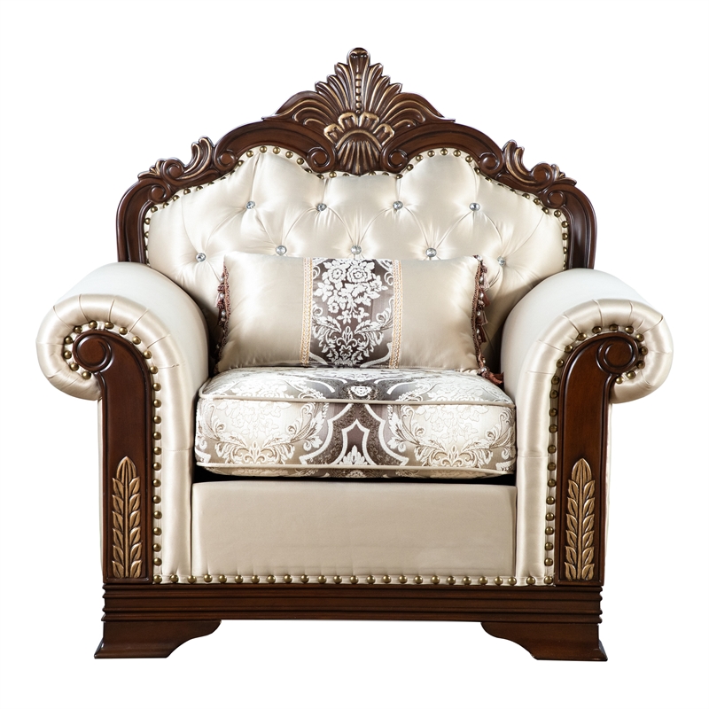 Furniture of America Watley Fabric Tufted and Nailhead Arm Chair in Beige
