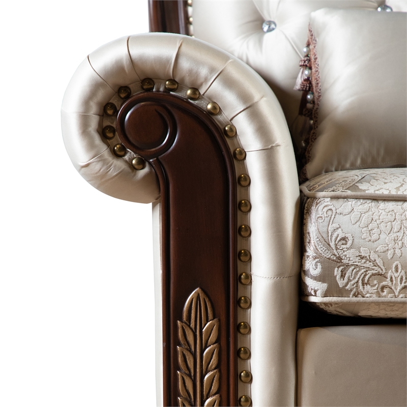 Furniture of America Watley Fabric Tufted and Nailhead Arm Chair in Beige