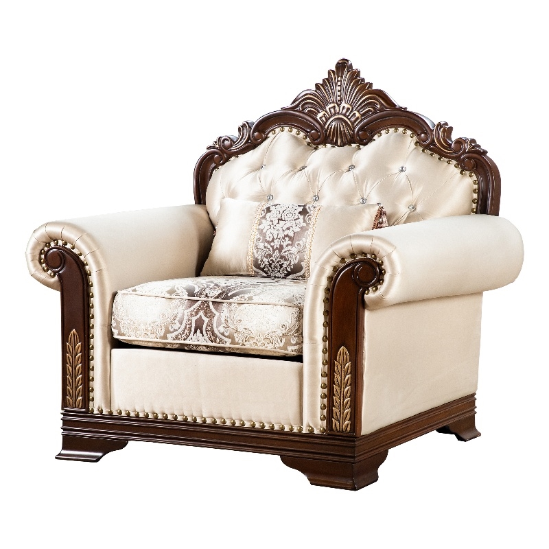 Furniture of America Watley Fabric Tufted and Nailhead Arm Chair in Beige