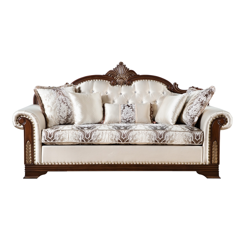 Furniture of America Watley Fabric Tufted and Nailhead Sofa in Beige