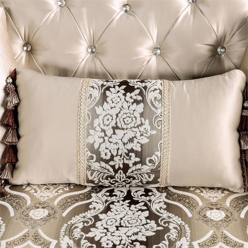 Furniture of America Watley Fabric Tufted and Nailhead Sofa in Beige