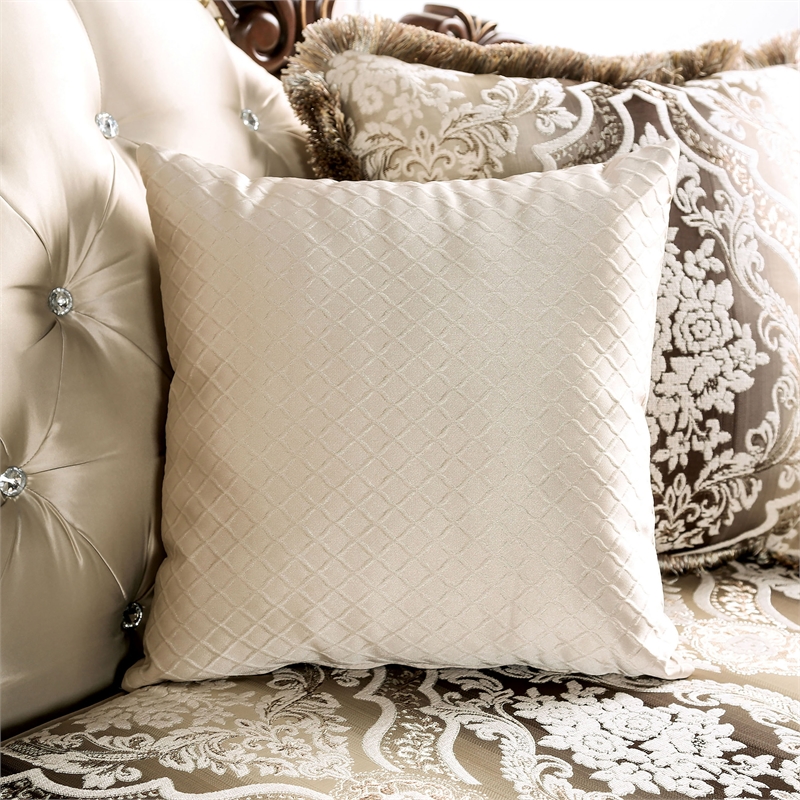 Furniture of America Watley Fabric Tufted and Nailhead Sofa in Beige