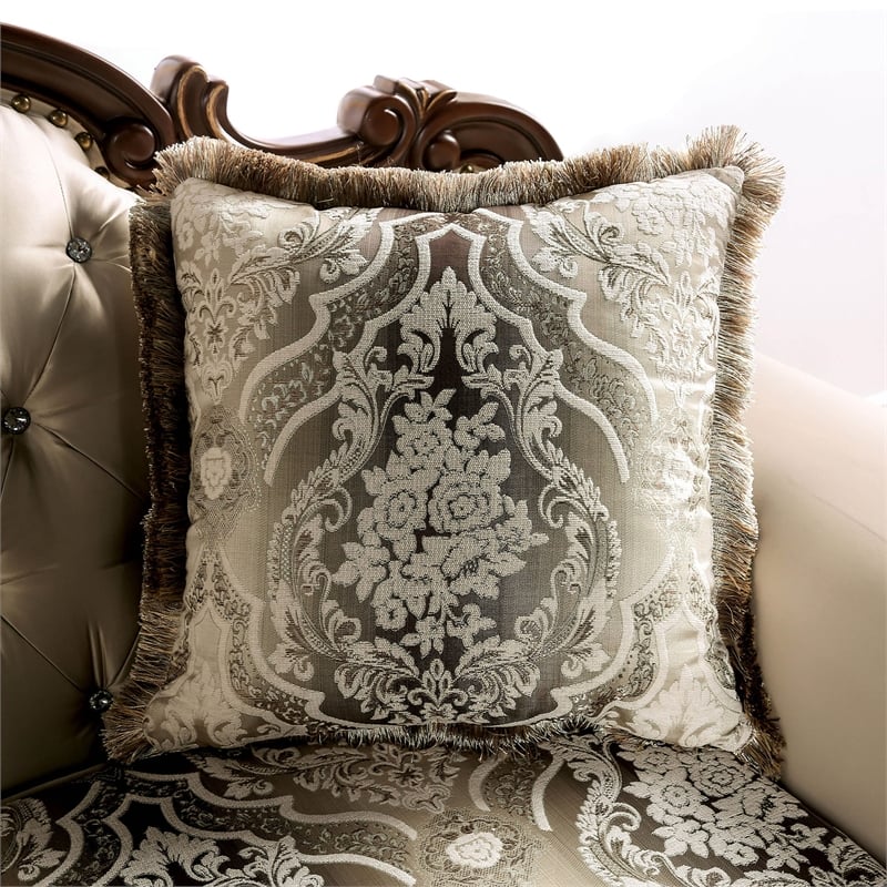Furniture of America Watley Fabric Tufted and Nailhead Sofa in Beige