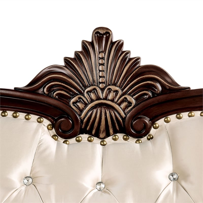 Furniture of America Watley Fabric Tufted and Nailhead Sofa in Beige