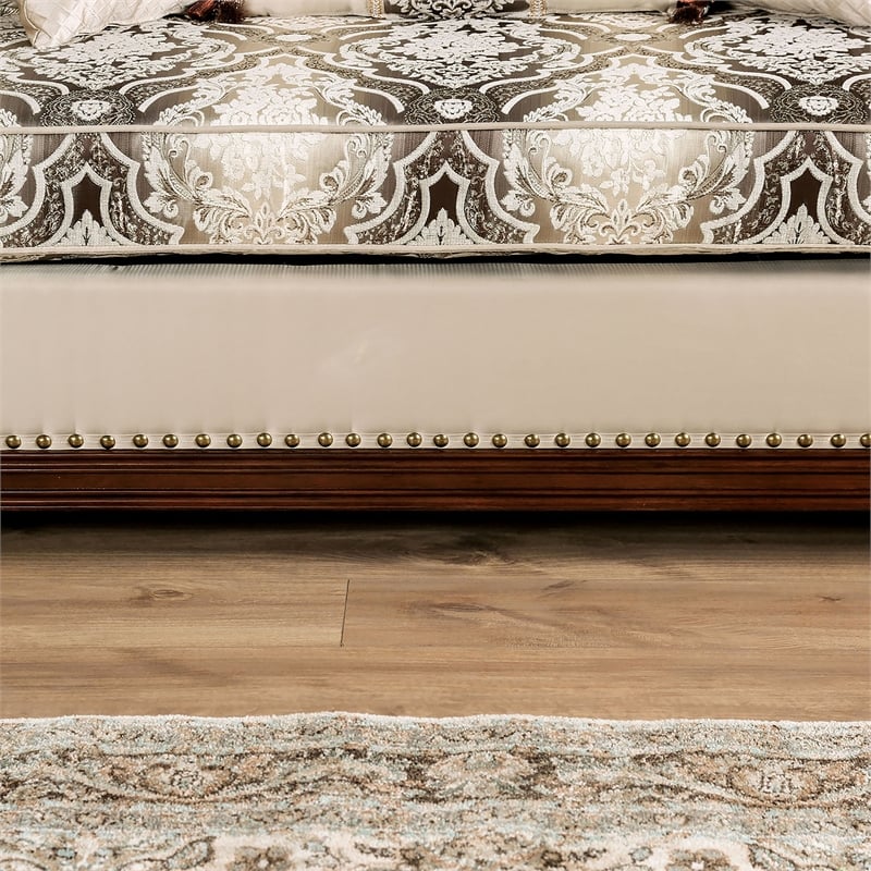 Furniture of America Watley Fabric Tufted and Nailhead Sofa in Beige