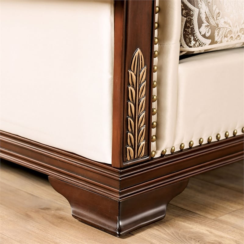 Furniture of America Watley Fabric Tufted and Nailhead Sofa in Beige