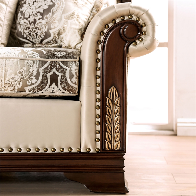 Furniture of America Watley Fabric Tufted and Nailhead Sofa in Beige