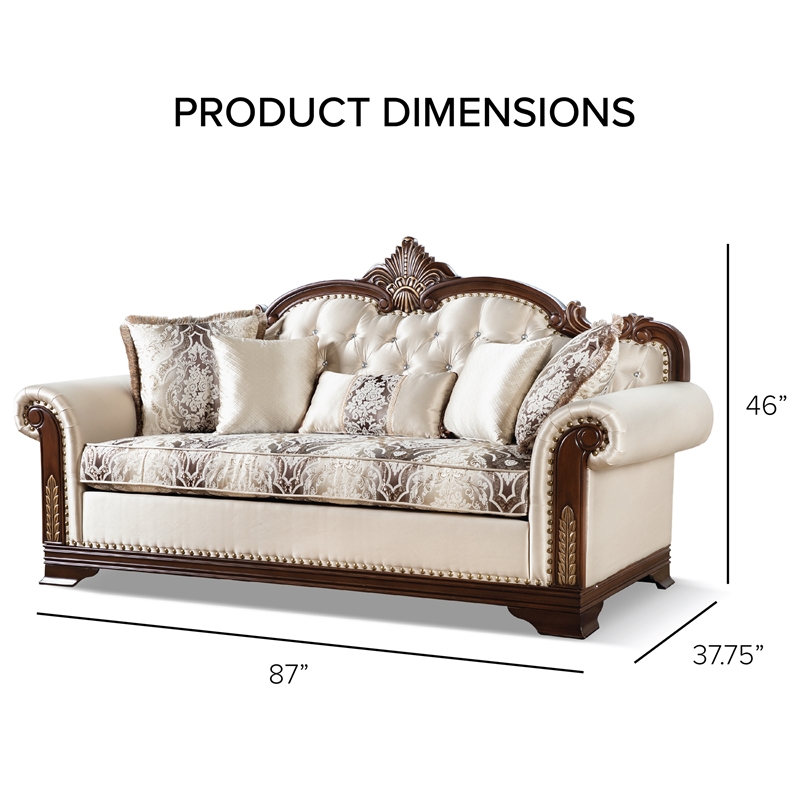 Furniture of America Watley Fabric Tufted and Nailhead Sofa in Beige