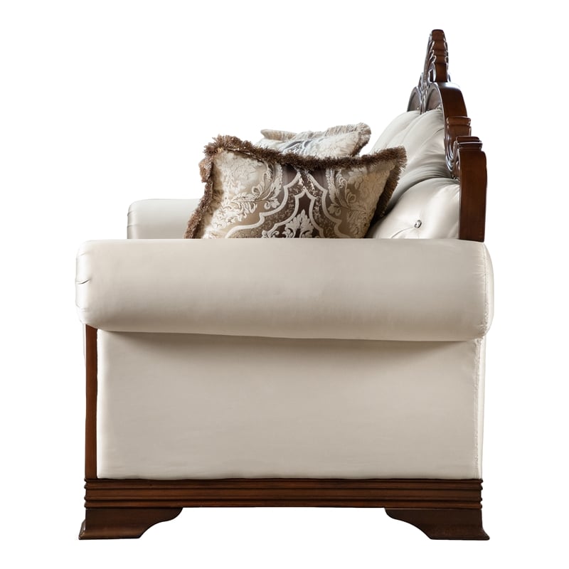Furniture of America Watley Fabric Tufted and Nailhead Sofa in Beige