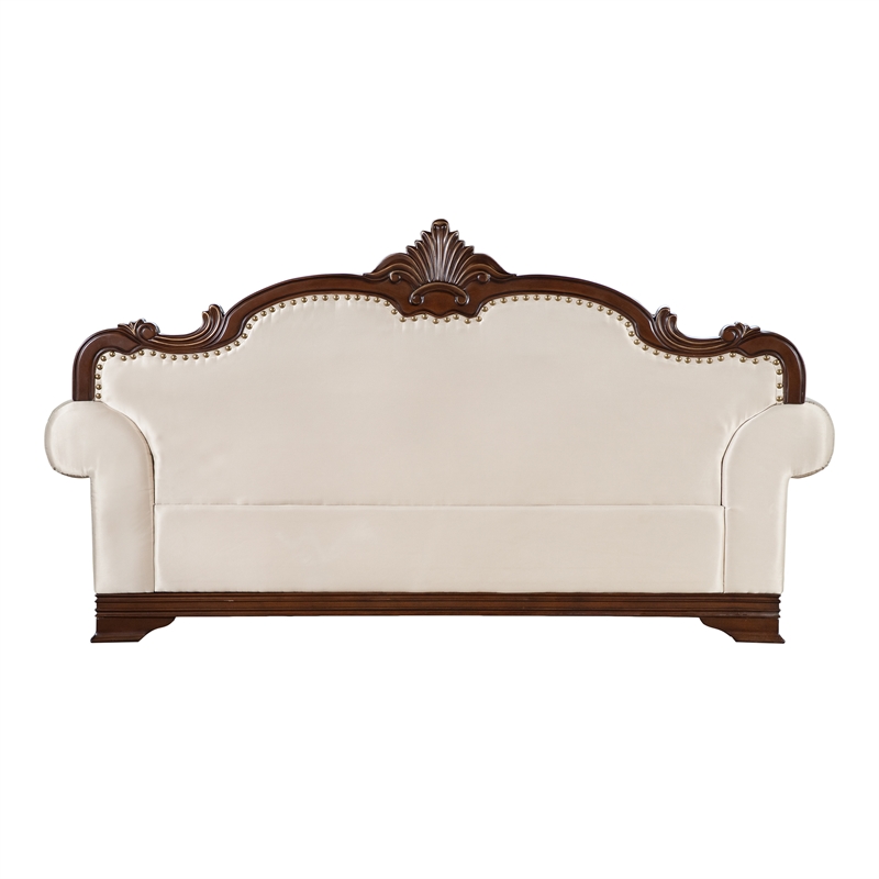 Furniture of America Watley Fabric Tufted and Nailhead Sofa in Beige
