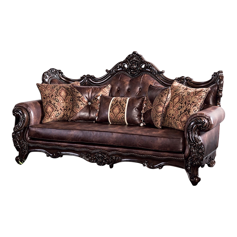 Furniture of America Coppen 2-Piece Faux Leather Tufted Sofa Set in Light Brown