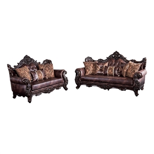 Furniture of America Coppen 2-Piece Faux Leather Tufted Sofa Set in Light Brown