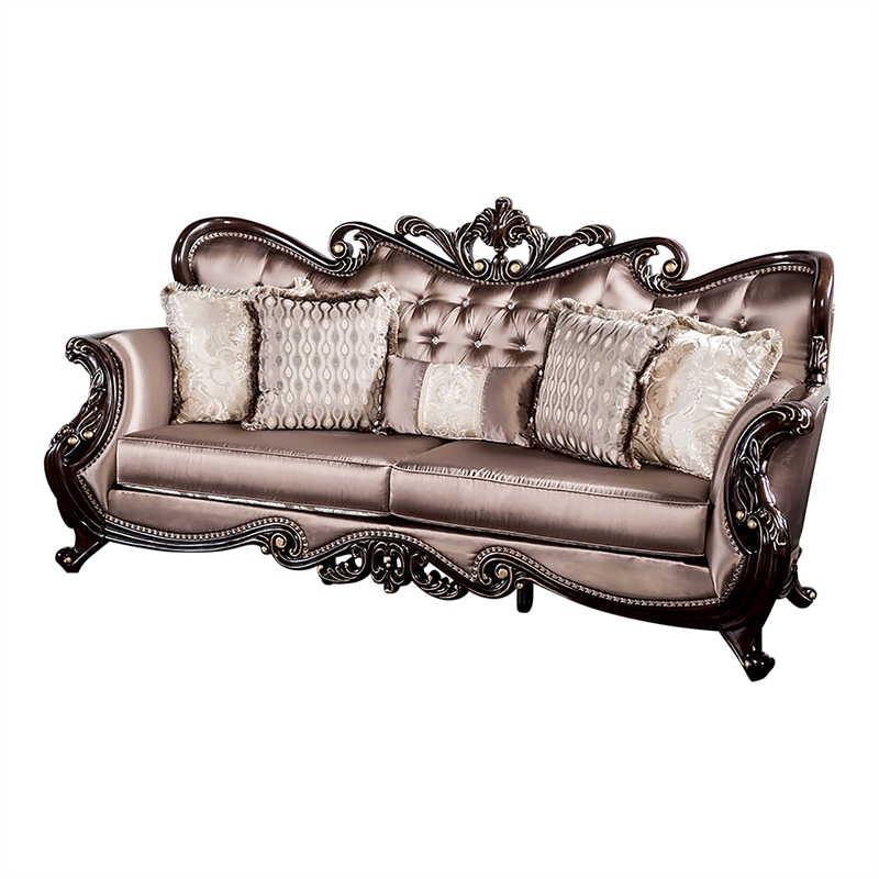 Furniture of America Haggen 2-Piece Velvet Tufted and Nailhead Sofa Set in Brown