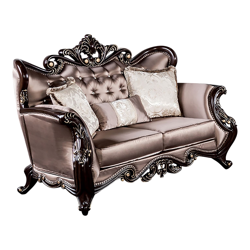 Furniture of America Haggen 2-Piece Velvet Tufted and Nailhead Sofa Set in Brown