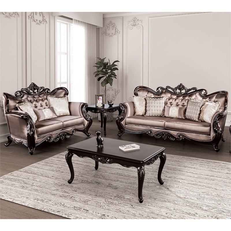 Furniture of America Haggen 2-Piece Velvet Tufted and Nailhead Sofa Set in Brown