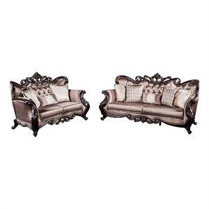 Furniture of America Haggen 2-Piece Velvet Tufted and Nailhead Sofa Set in Brown