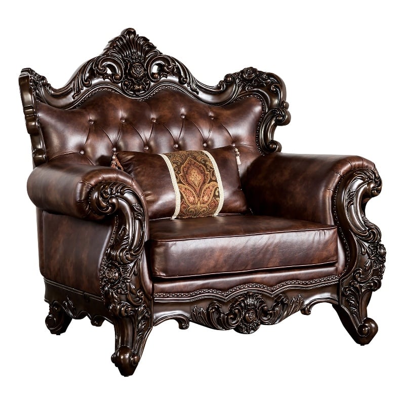 Furniture of America Coppen Faux Leather Tufted Arm Chair in Light Brown