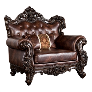 Furniture of America Coppen Faux Leather Tufted Arm Chair in Light Brown