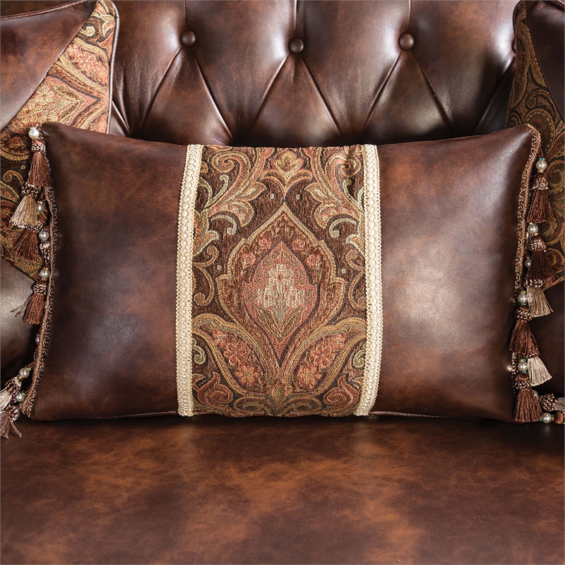Furniture of America Coppen Faux Leather Tufted Loveseat in Light Brown