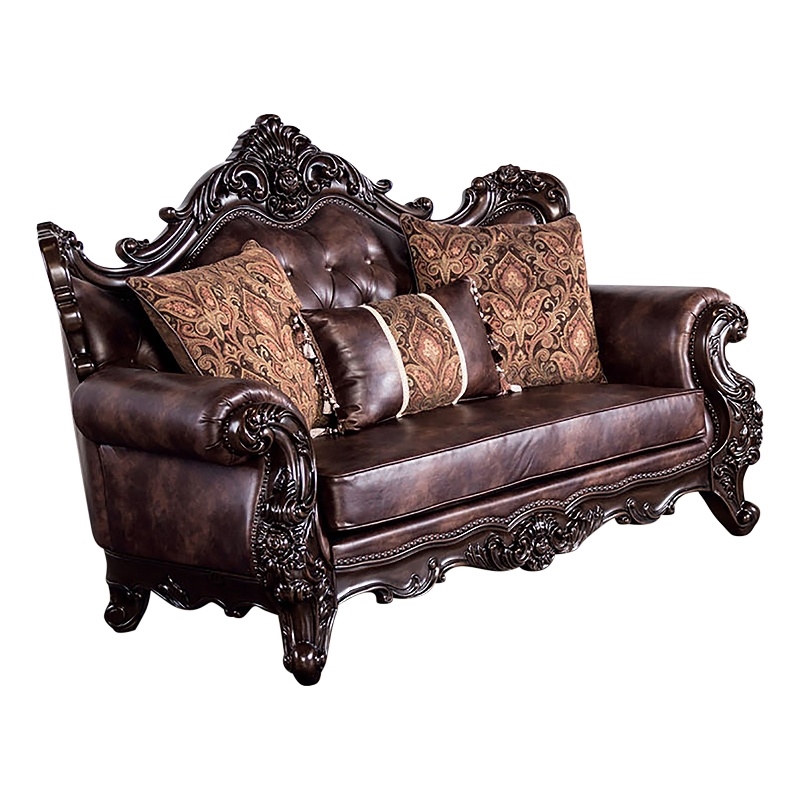 Furniture of America Coppen Faux Leather Tufted Loveseat in Light Brown
