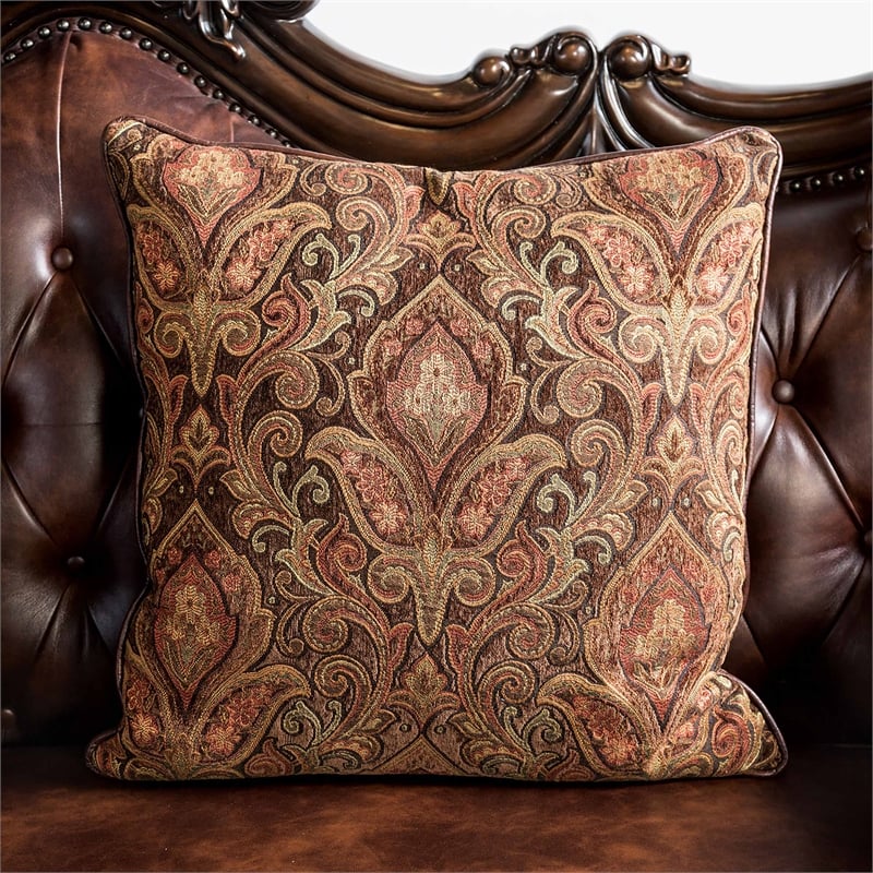 Furniture of America Coppen Faux Leather Tufted Sofa in Light Brown